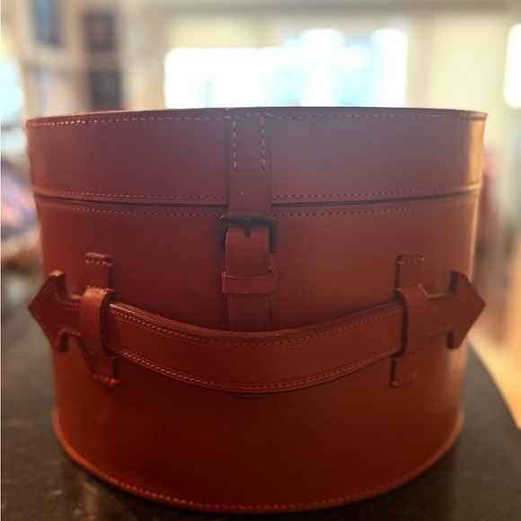 Cognac Leather Rounded Storage Box - Picture 1 of 10